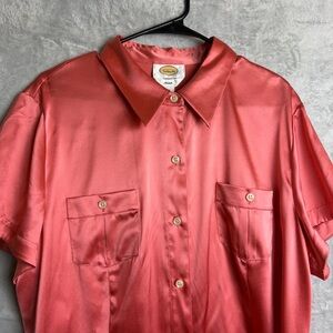Talbots Silk Top Size 18 Button Down Coral Old Money